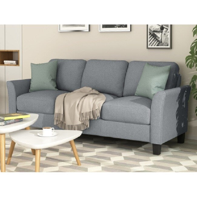 3-Seat Sofa Living Room Linen Fabric Sofa (Gray)