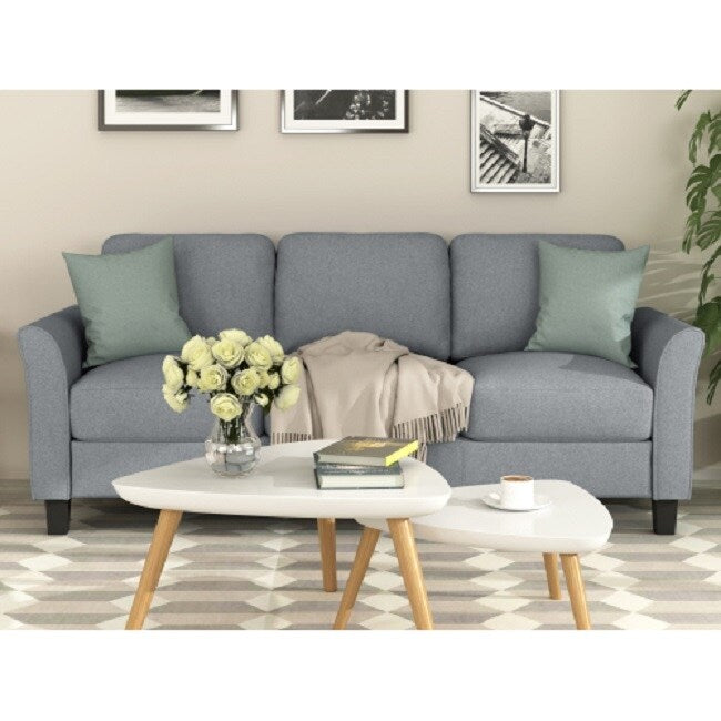 3-Seat Sofa Living Room Linen Fabric Sofa (Gray)