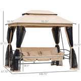 3-Seat Steel Patio Swing Chair with Double Tier Canopy, Mesh Sidewalls and Pillows - 100.75" x 67.75"