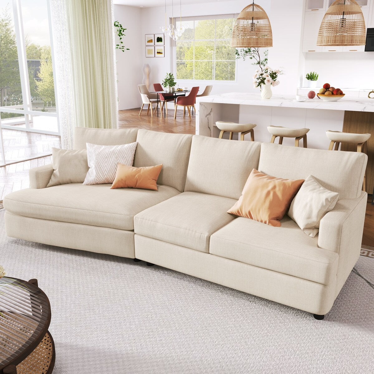 3 Seat Streamlined Sofa with Removable Back and Seat Cushions and 2 pillows, for Living Room, Office, Apartment