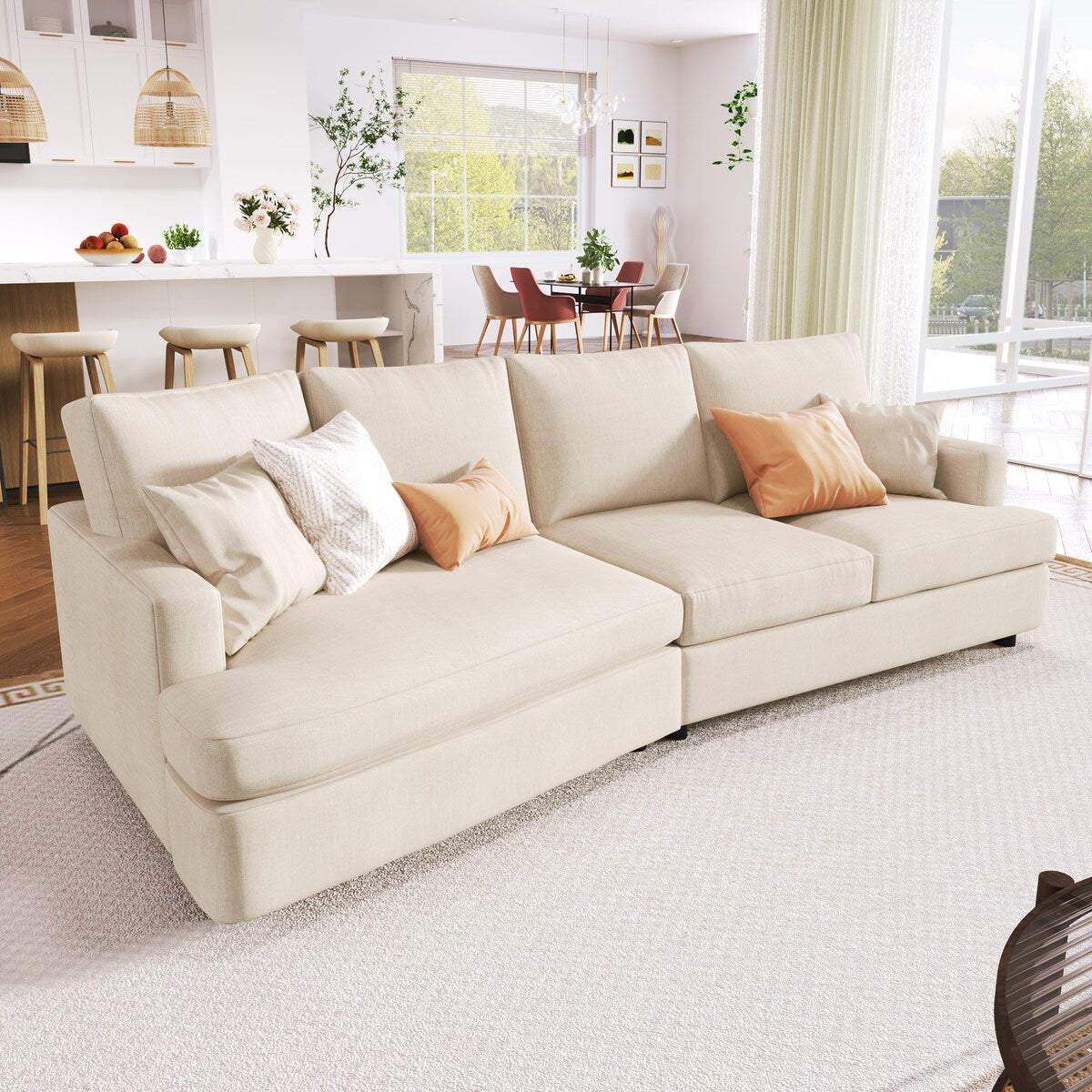 3 Seat Streamlined Sofa with Removable Back and Seat Cushions and 2 pillows, for Living Room, Office, Apartment