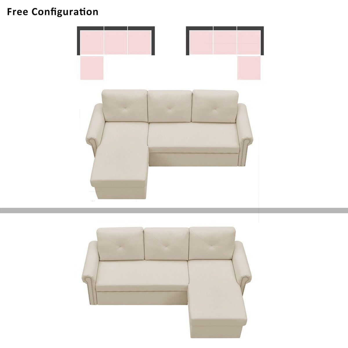 Nestfair 3-Seater L-Shape Sofa Corner Couch with Storage Chaise