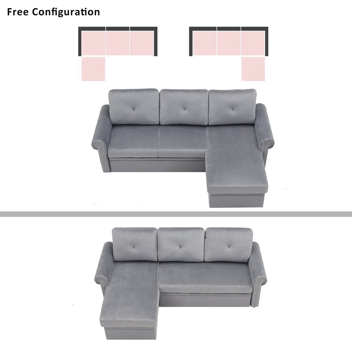 Nestfair 3-Seater L-Shape Sofa Corner Couch with Storage Chaise