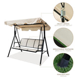 3-Seater Outdoor Adjustable Canopy Porch Swing Chair for Patio, Garden Balcony w/Armrests Textilene Fabric Steel Frame