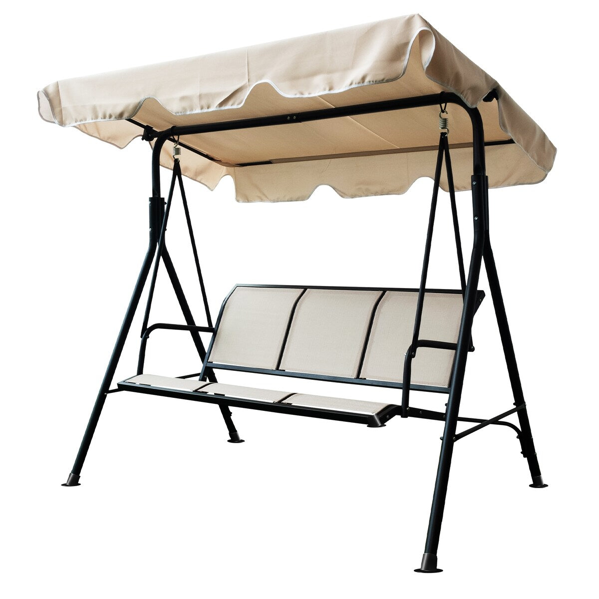 3-Seater Outdoor Adjustable Canopy Porch Swing Chair for Patio, Garden Balcony w/Armrests Textilene Fabric Steel Frame