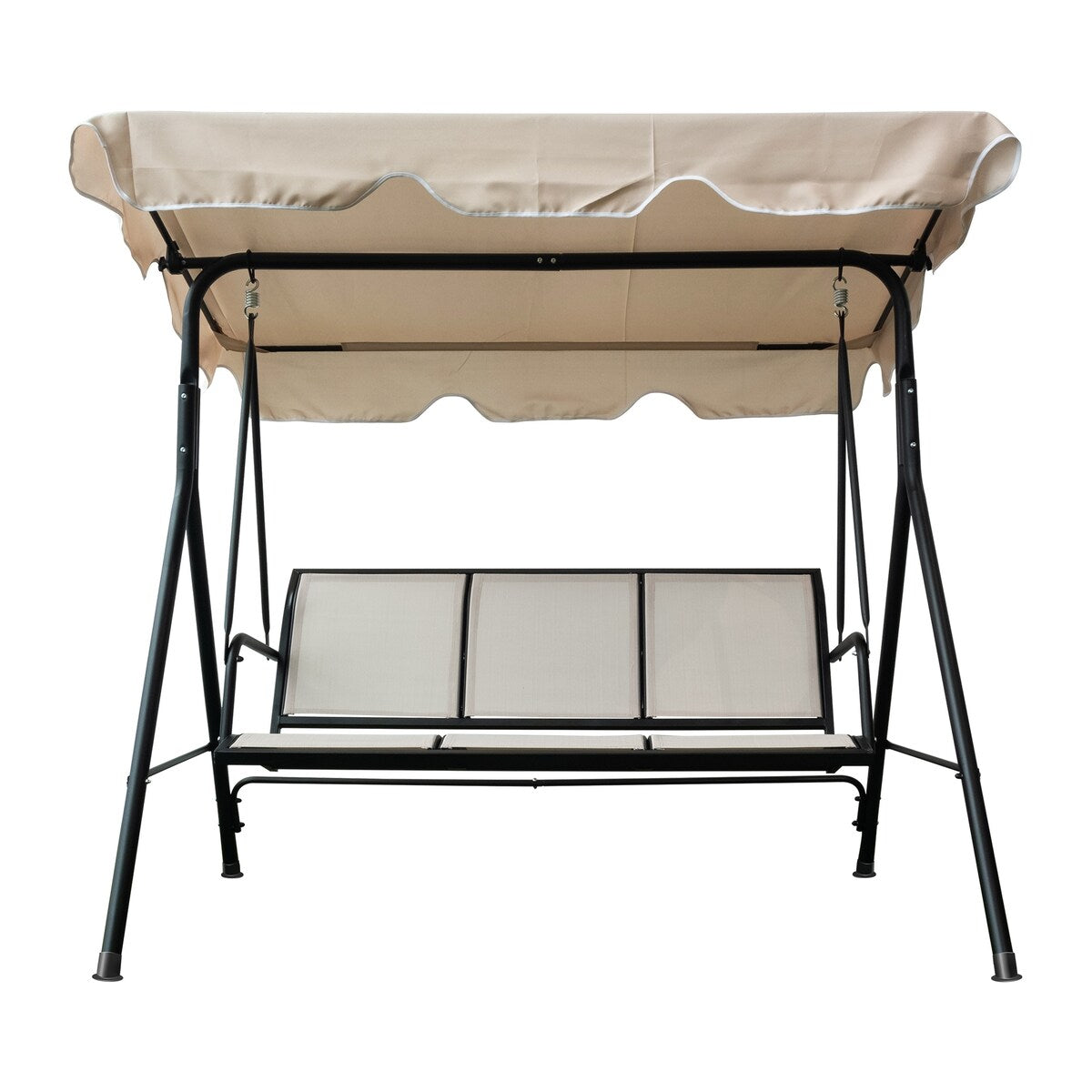 3-Seater Outdoor Adjustable Canopy Porch Swing Chair for Patio, Garden Balcony w/Armrests Textilene Fabric Steel Frame