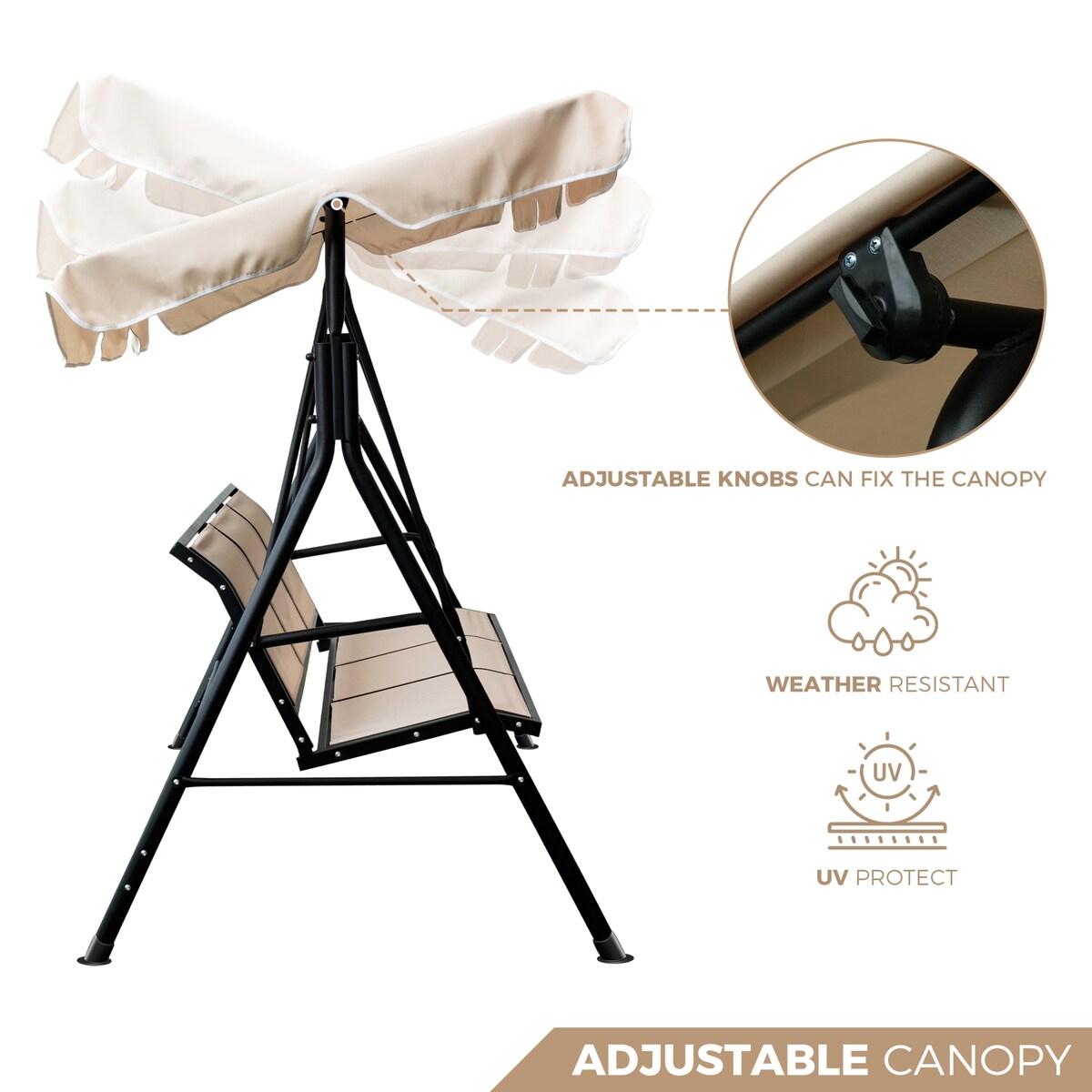 3-Seater Outdoor Adjustable Canopy Porch Swing Chair