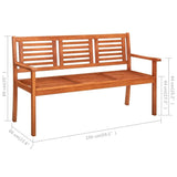 3-Seater Patio Bench with Cushion 59.1" Solid Eucalyptus Wood