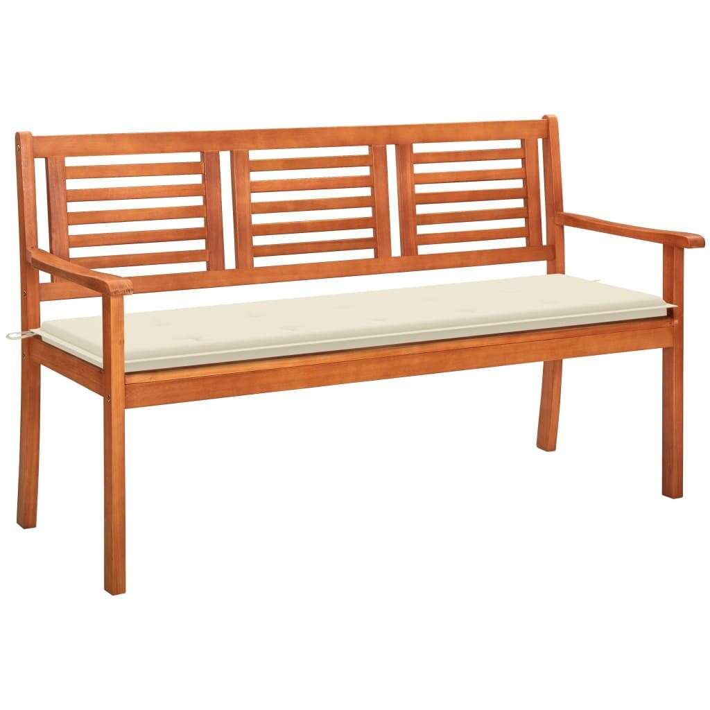 3-Seater Patio Bench with Cushion 59.1" Solid Eucalyptus Wood