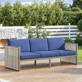 3 Seater Rattan Sofa for Outside Garden - Blue