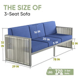 3 Seater Rattan Sofa for Outside Garden - Blue