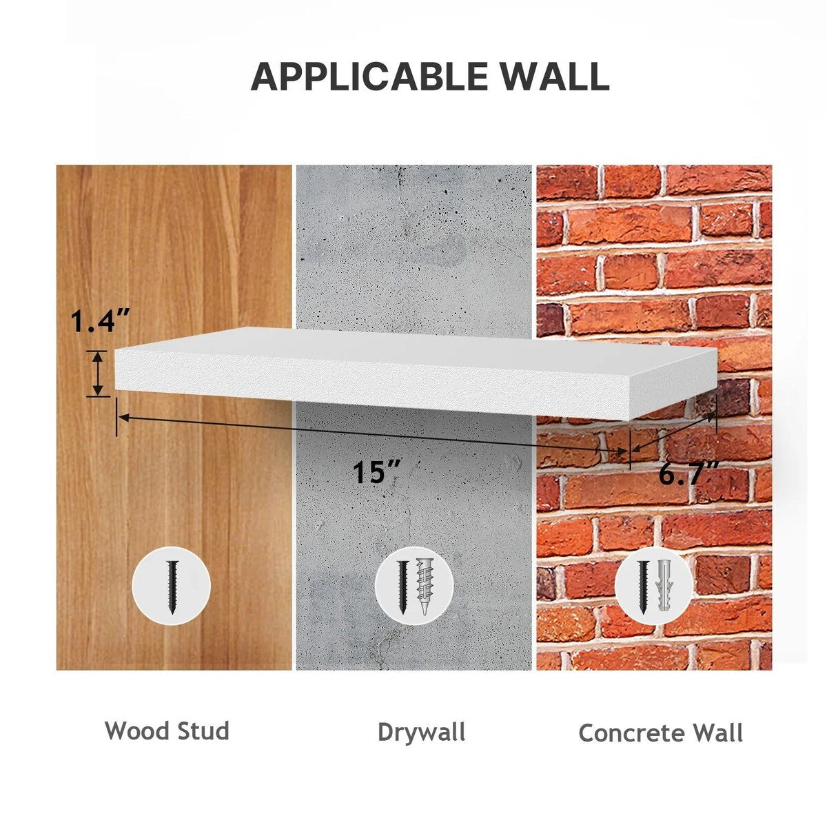 3 Sets 15 x 7" Wall Mounted Floating Shelves