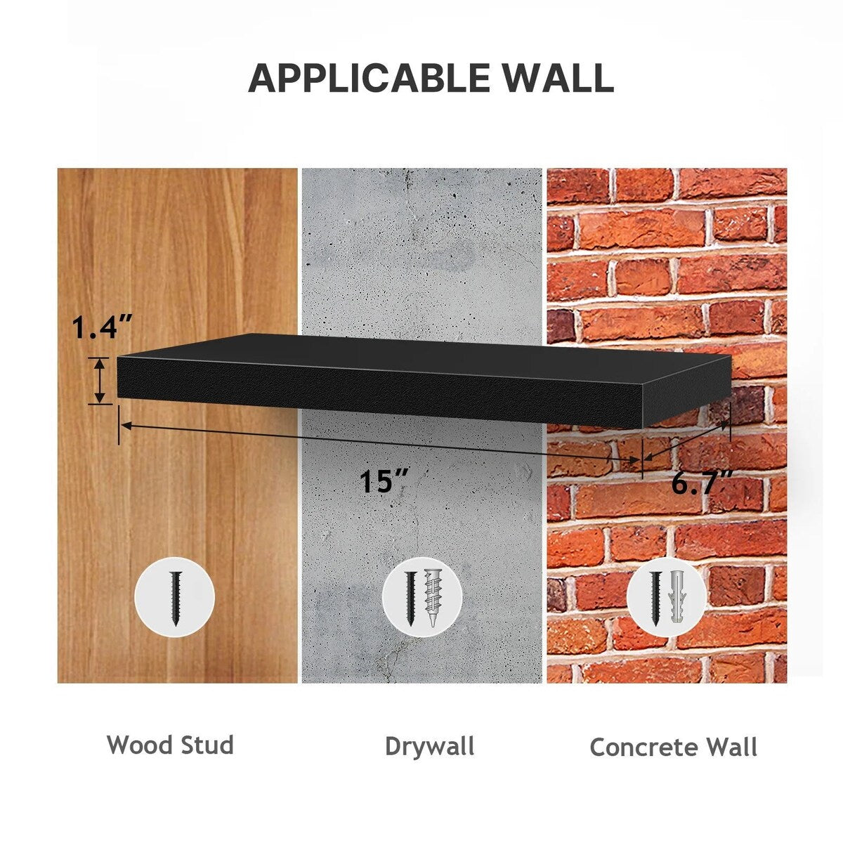 3 Sets 15 x 7" Wall Mounted Floating Shelves