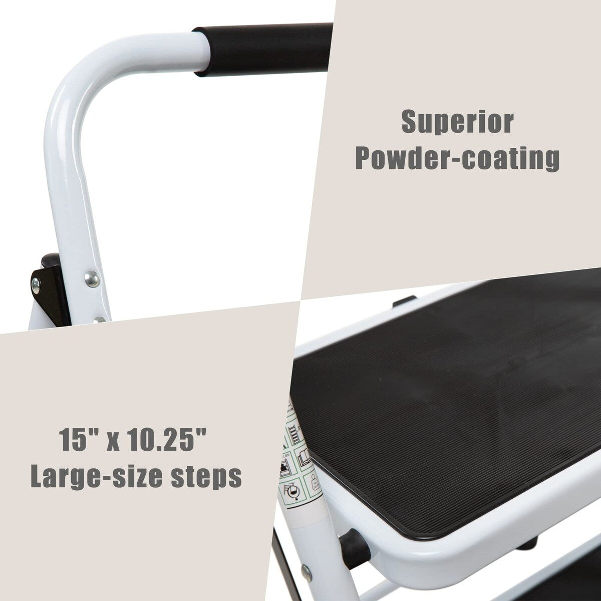 3 Step Ladder Folding Step Stool for Adults with Top Handrail 330 Lbs Capacity, Lightweight & Portable Step 3 Stool Ladders