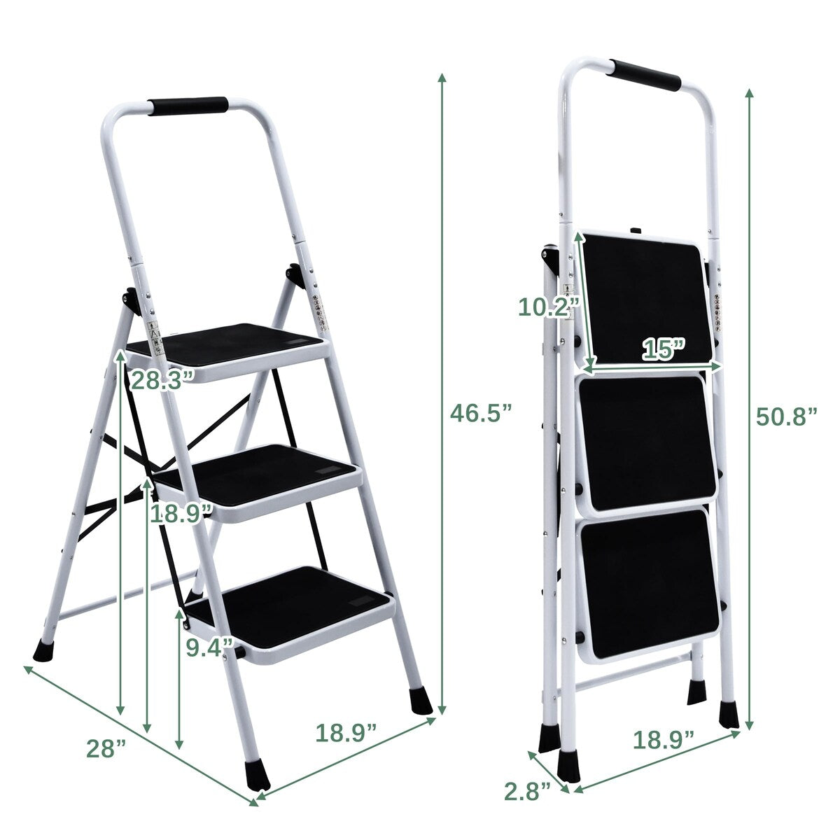 3 Step Ladder Folding Step Stool for Adults with Top Handrail 330 Lbs Capacity, Lightweight & Portable Step 3 Stool Ladders