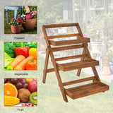 3-Tier Foldable Acacia Wood Plant Stand