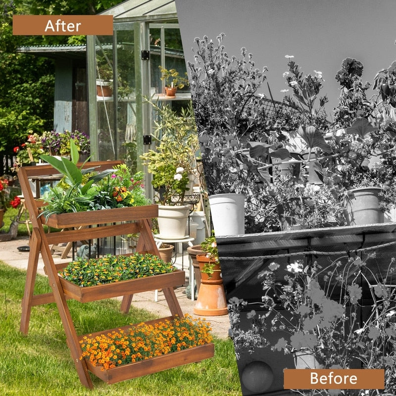 3-Tier Foldable Acacia Wood Plant Stand