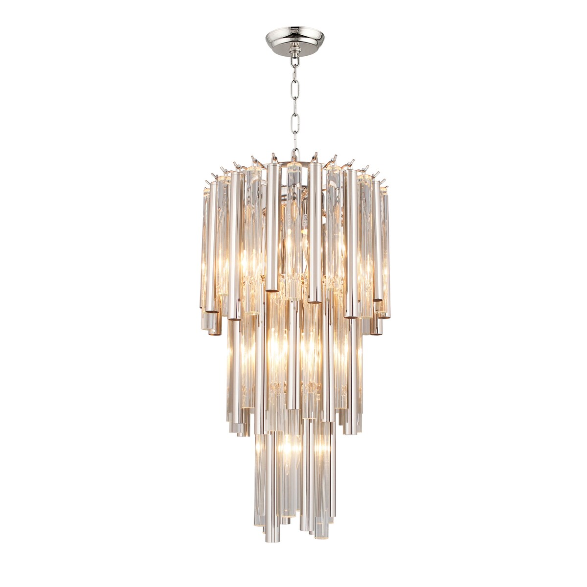 3-Tier Glass Pendant with Nickle Cladded Iron Frame - 27"H x 14"W