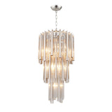 3-Tier Glass Pendant with Nickle Cladded Iron Frame - 27"H x 14"W