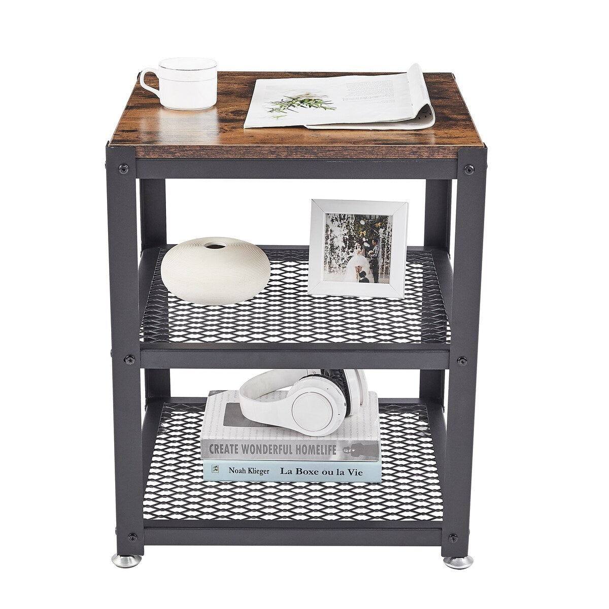 Nestfair 3 Tier Heavy-Duty Steel Frame End Table Side Table with Wheels