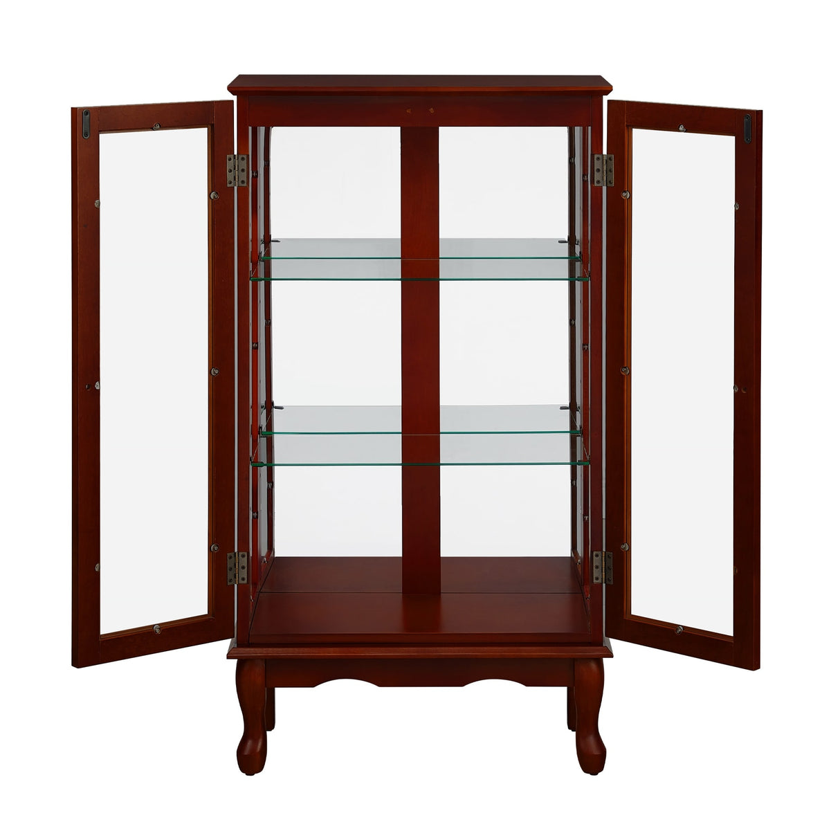 3-Tier Lighted Curio Display Cabinet with Adjustable Shelves and Tempered Glass Doors,Bulb not included