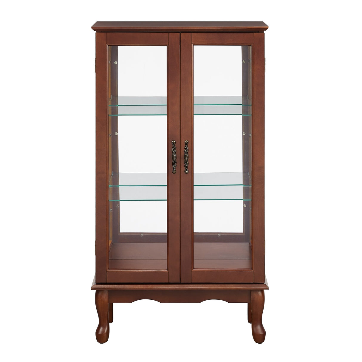 3-Tier Lighted Curio Display Cabinet with Adjustable Shelves and Tempered Glass Doors,Bulb not included