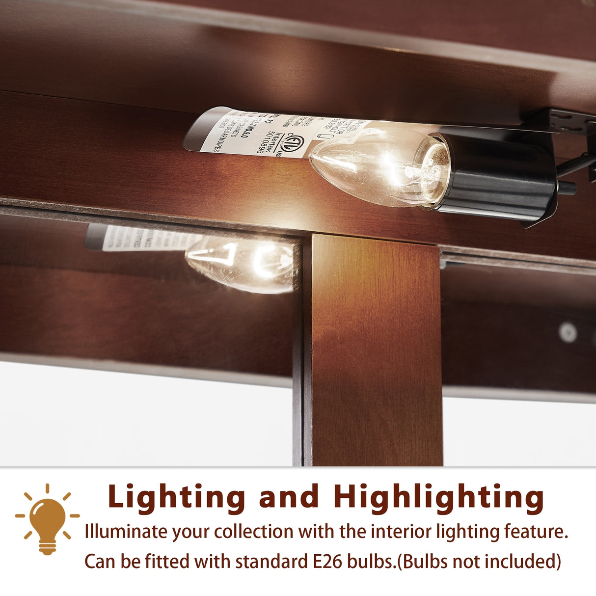 3-Tier Lighted Curio Display Cabinet with Adjustable Shelves and Tempered Glass Doors,Bulb not included