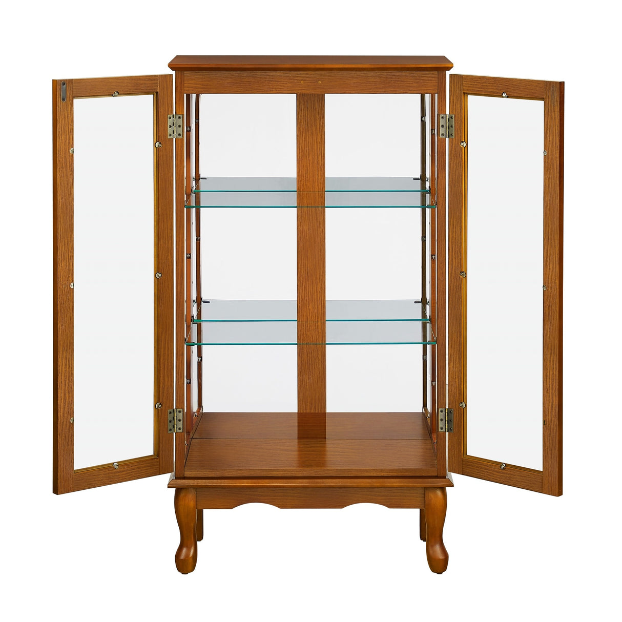 3-Tier Lighted Curio Display Cabinet with Adjustable Shelves and Tempered Glass Doors,Bulb not included