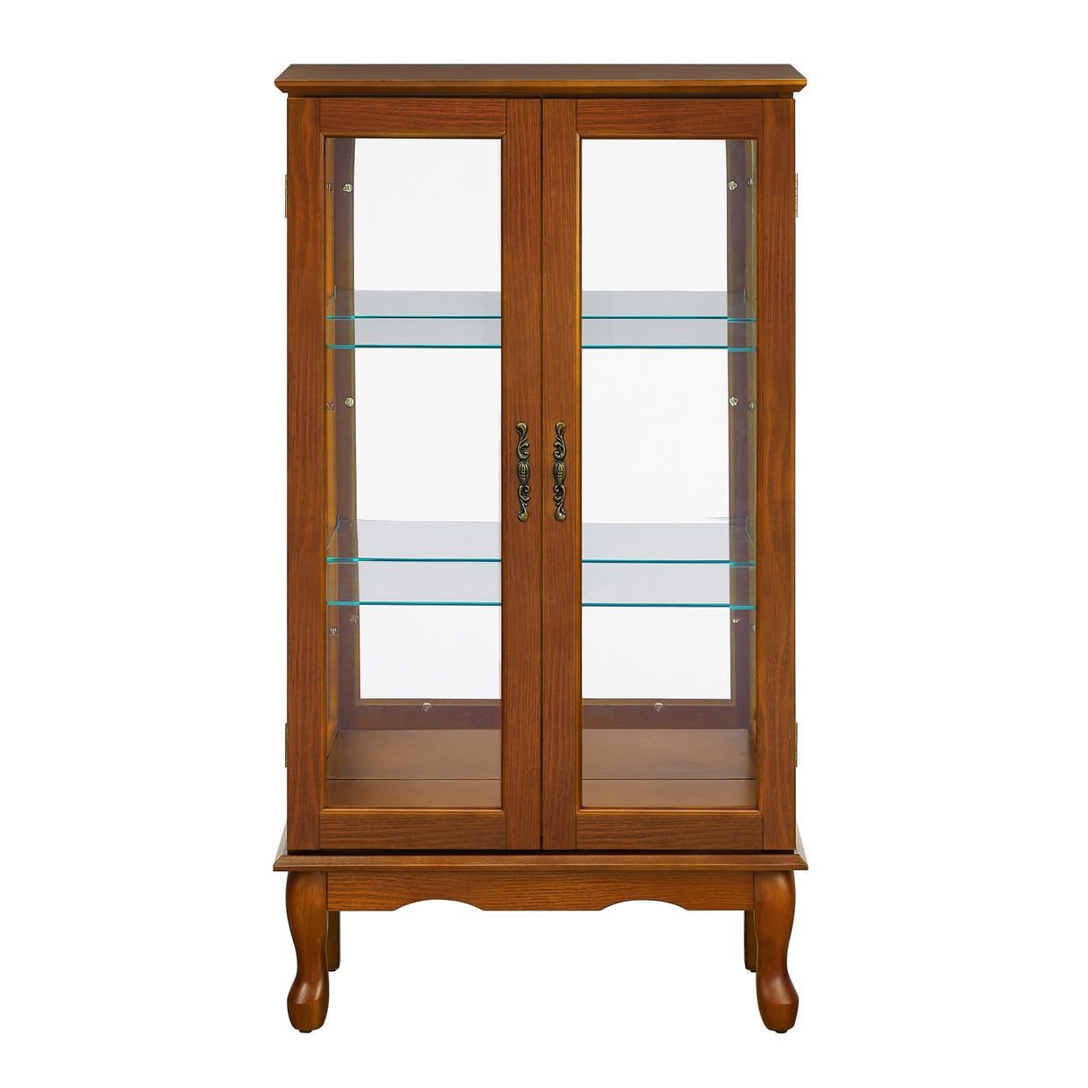 3-Tier Lighted Curio Display Cabinet with Adjustable Shelves and Tempered Glass Doors,Bulb not included