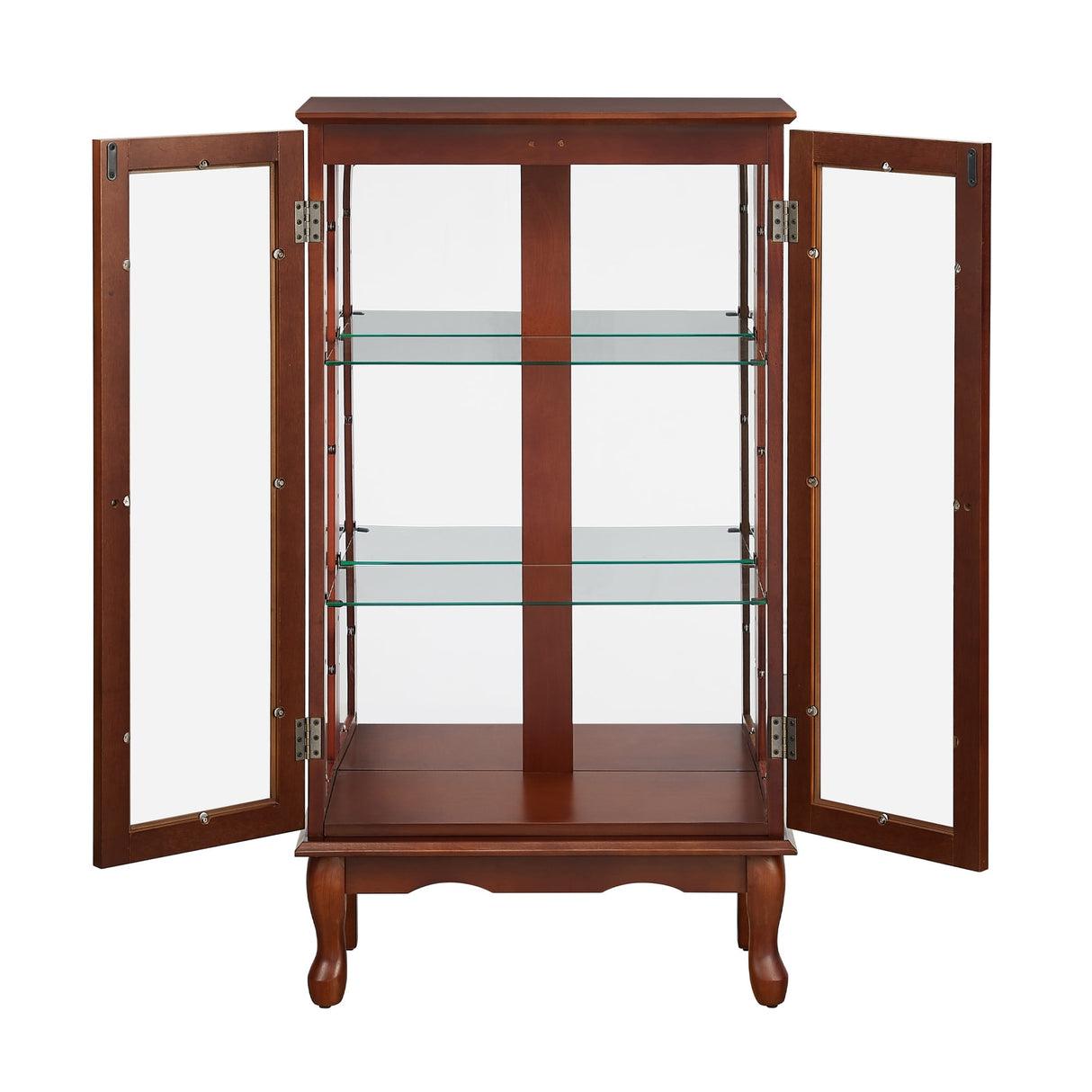 3-Tier Lighted Curio Display Cabinet with Adjustable Shelves and Tempered Glass Doors,Bulb not included