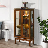 3-Tier Lighted Curio Display Cabinet with Adjustable Shelves and Tempered Glass Doors,Bulb not included