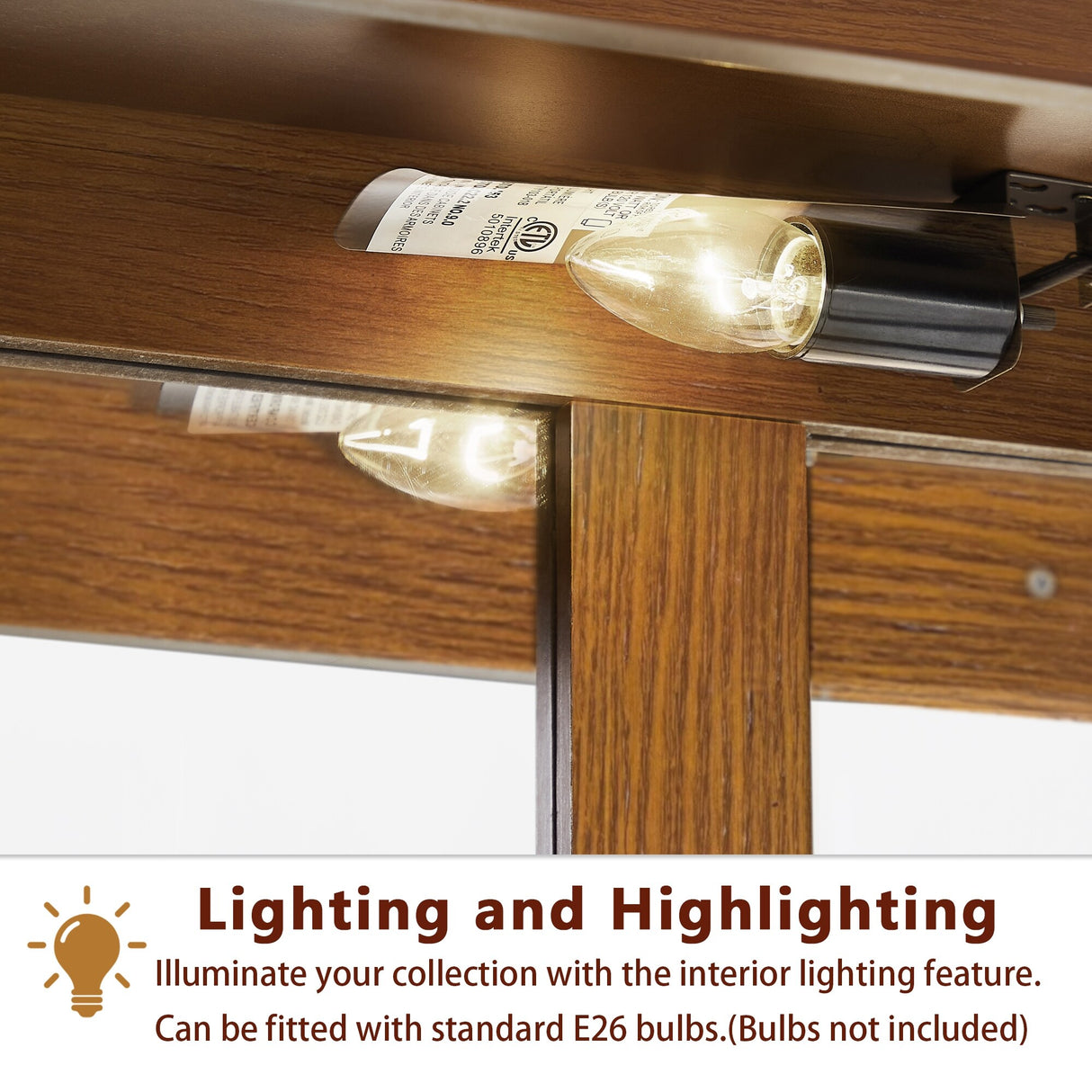 3-Tier Lighted Curio Display Cabinet with Adjustable Shelves and Tempered Glass Doors,Bulb not included