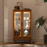 3-Tier Lighted Curio Display Cabinet with Adjustable Shelves and Tempered Glass Doors,Bulb not included