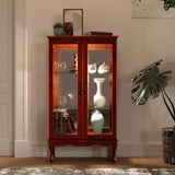 3-Tier Lighted Curio Display Cabinet with Adjustable Shelves and Tempered Glass Doors,Bulb not included