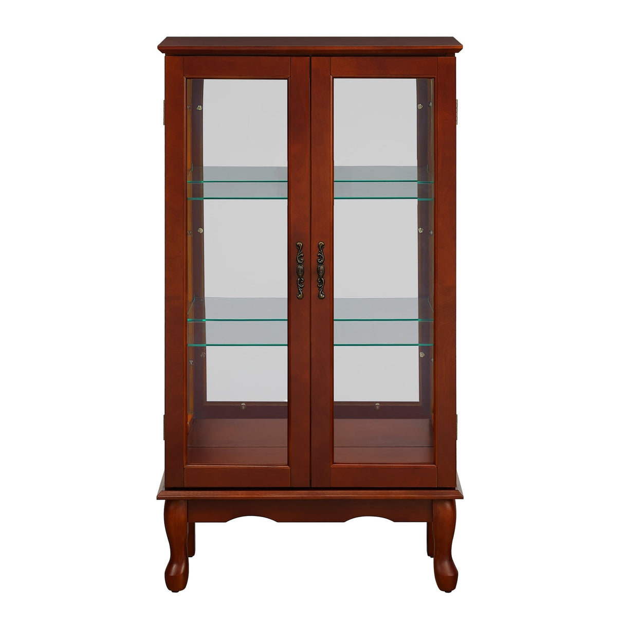 3-Tier Lighted Curio Display Cabinet with Adjustable Shelves and Tempered Glass Doors,Bulb not included