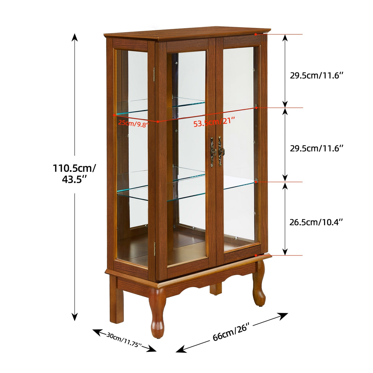 3-Tier Lighted Curio Display Cabinet with Adjustable Shelves and Tempered Glass Doors,Bulb not included