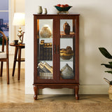 3-Tier Lighted Curio Display Cabinet with Adjustable Shelves and Tempered Glass Doors,Bulb not included
