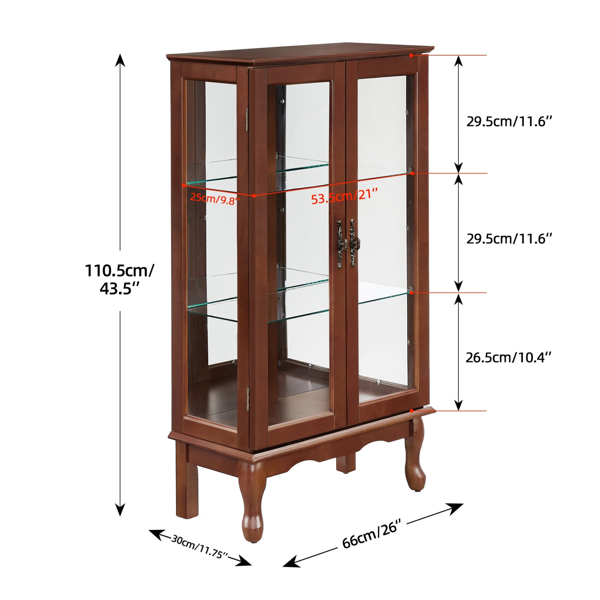3-Tier Lighted Curio Display Cabinet with Adjustable Shelves and Tempered Glass Doors,Bulb not included