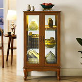 3-Tier Lighted Curio Display Cabinet with Adjustable Shelves and Tempered Glass Doors,Bulb not included