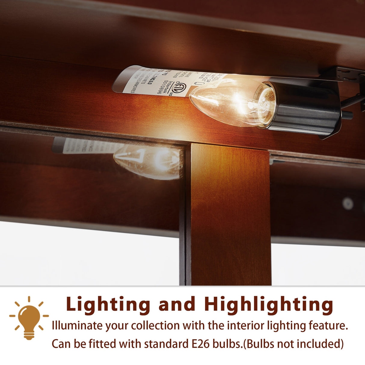 3-Tier Lighted Curio Display Cabinet with Adjustable Shelves and Tempered Glass Doors,Bulb not included