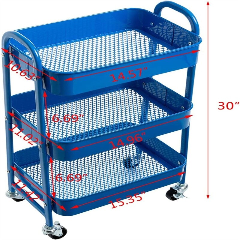 3 Tier Metal Utility Cart - 15.35"D x 11.42"W x 27.5"H