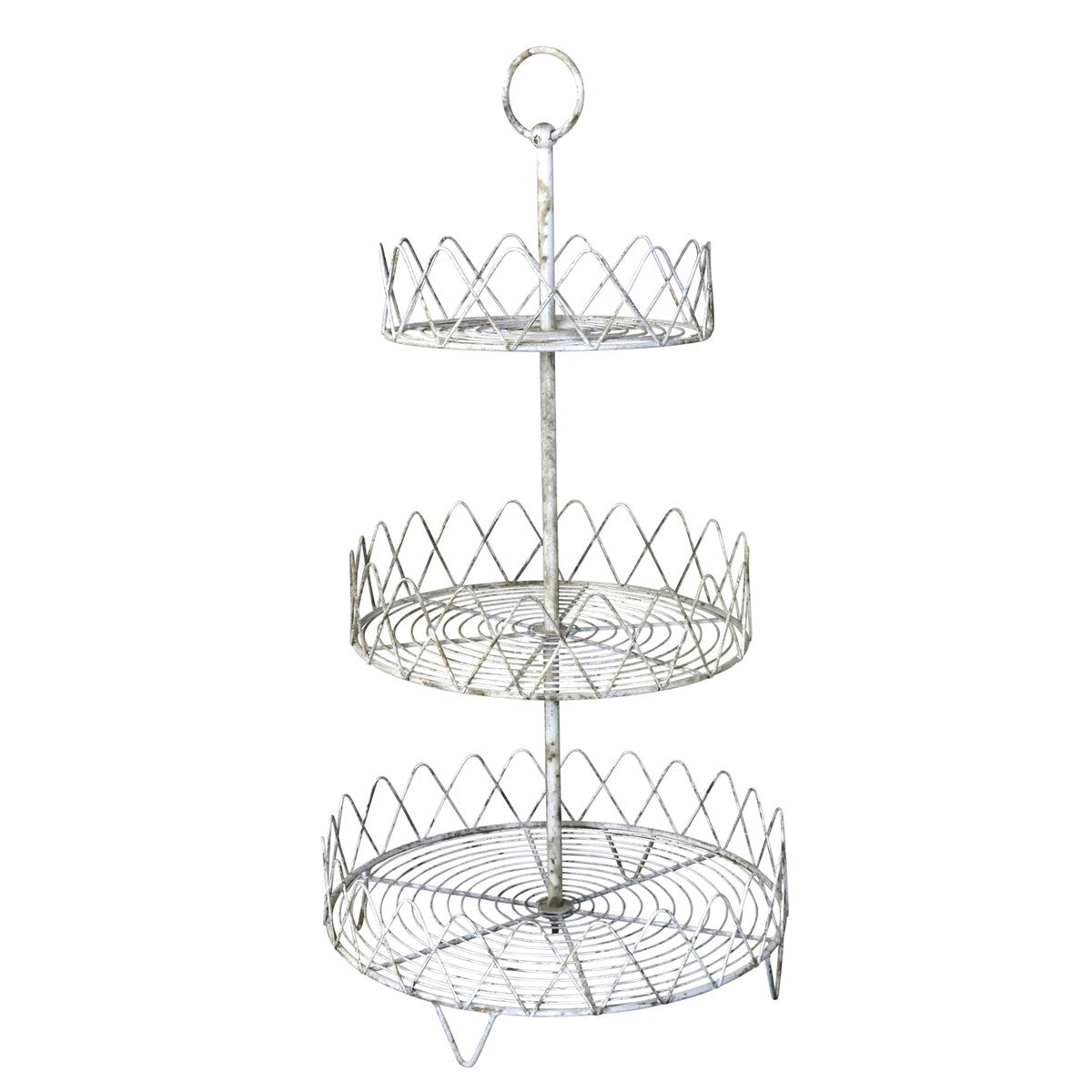 3 Tier Metal Wire Stand with Lattice Design Sides, Antique White