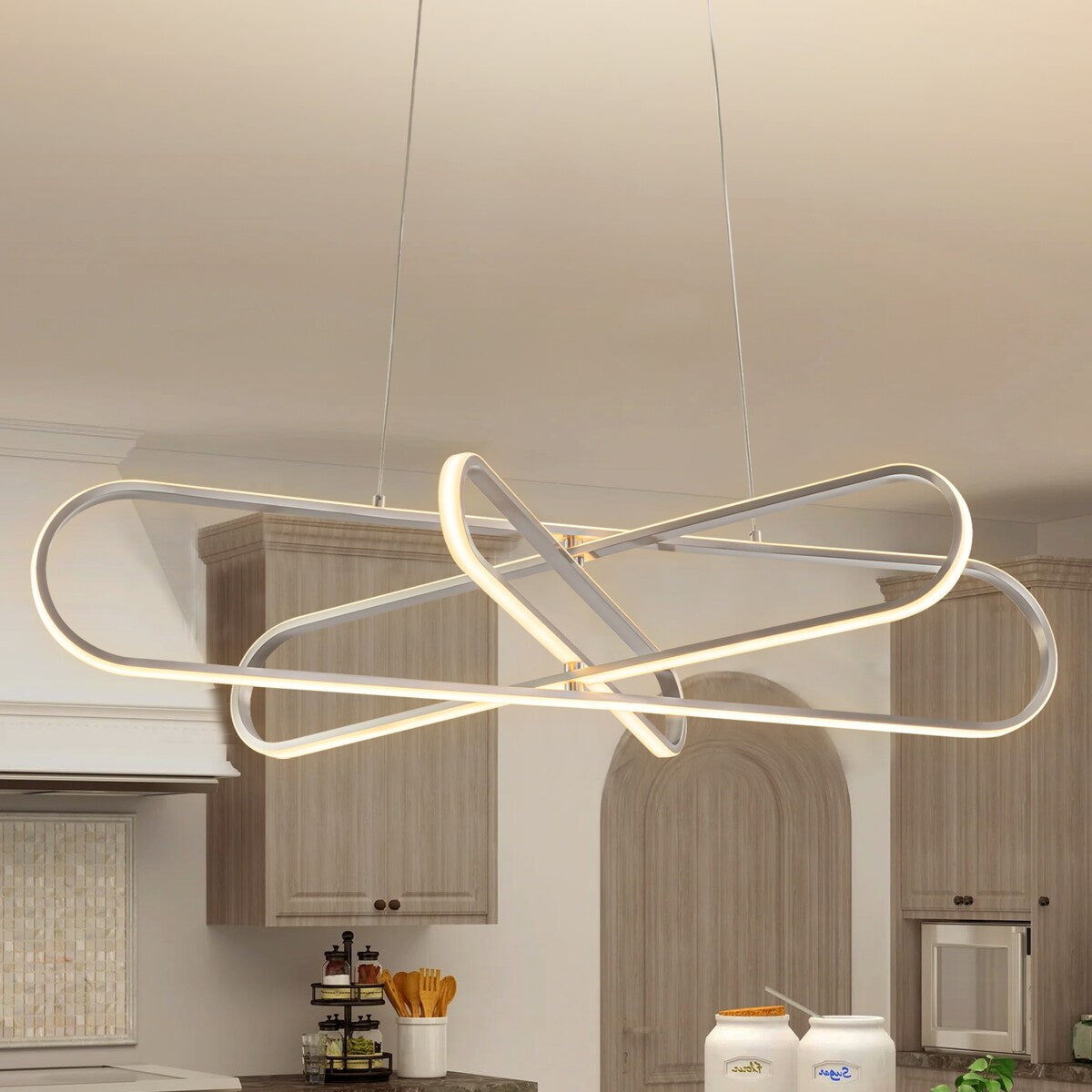 3-Tier Modern Linear Sputnik Geometric LED Pendant Light Circle Ring Adjustable Integrated LED Chandelier