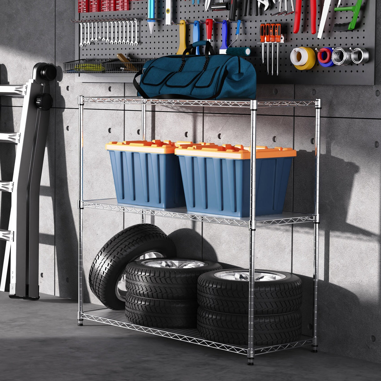 3 Tier NSF Certified Wire Shelving Unit - Iron and Plastic Construction with Heavy-Duty Load Capacity