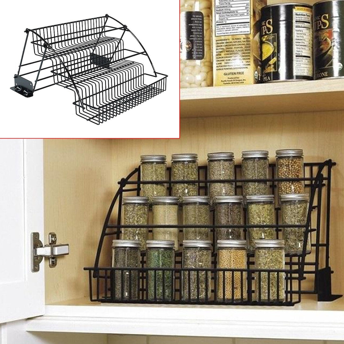 3-Tier Pull-Down Cabinet Spice Rack Organizer