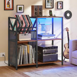 3 Tier Record Player Stand DVD/ CD Media Storage Cabinet with Power Outlets