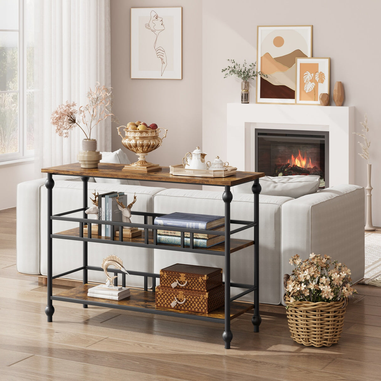 3-Tier Sofa Tables Narrow Entryway Table with Storage, 43"