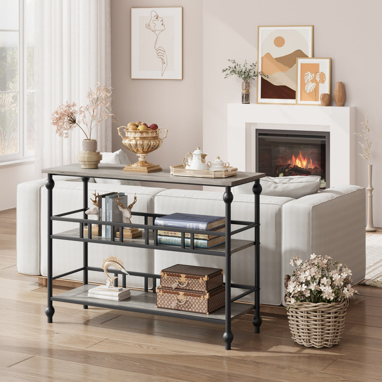 3-Tier Sofa Tables Narrow Entryway Table with Storage, 43"