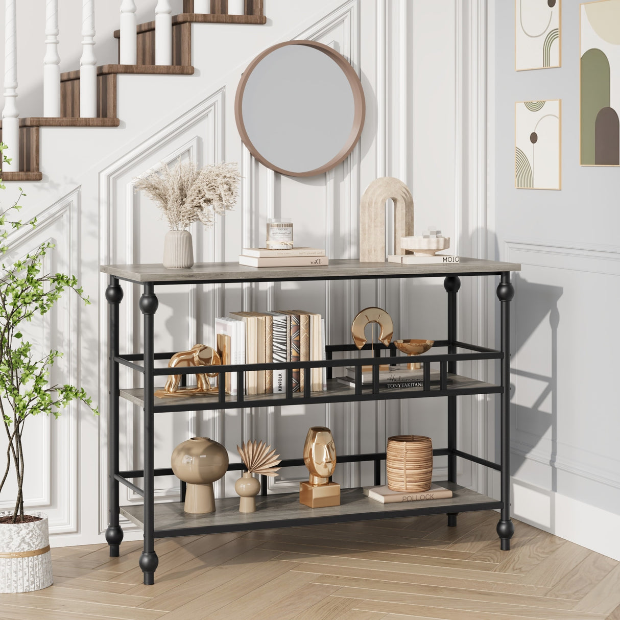 3-Tier Sofa Tables Narrow Entryway Table with Storage, 43"