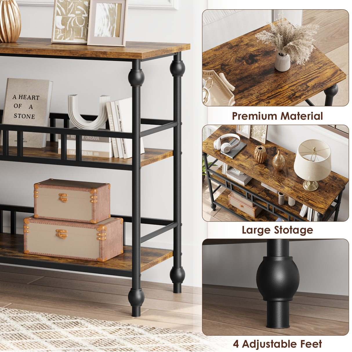 3-Tier Sofa Tables Narrow Entryway Table with Storage, 43"